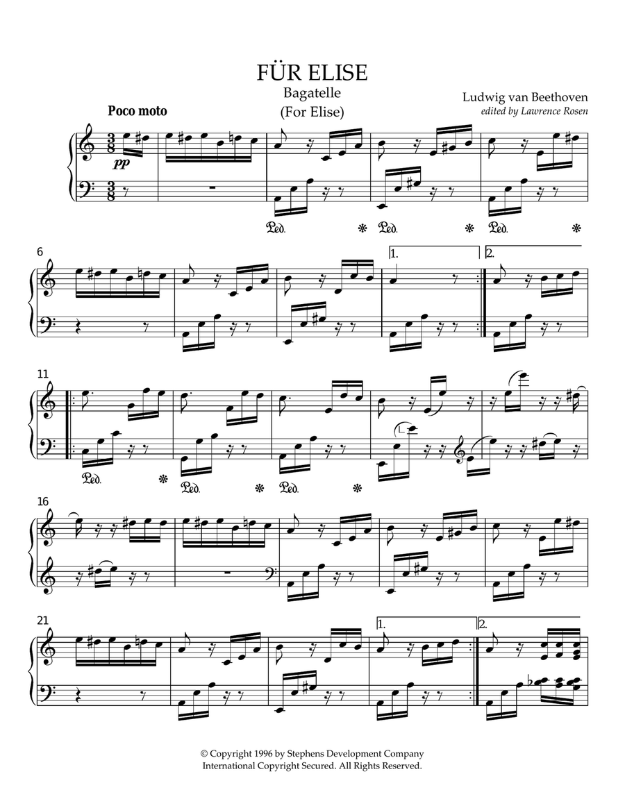 Fur Elise Piano Solo scores gallery preview page 1
