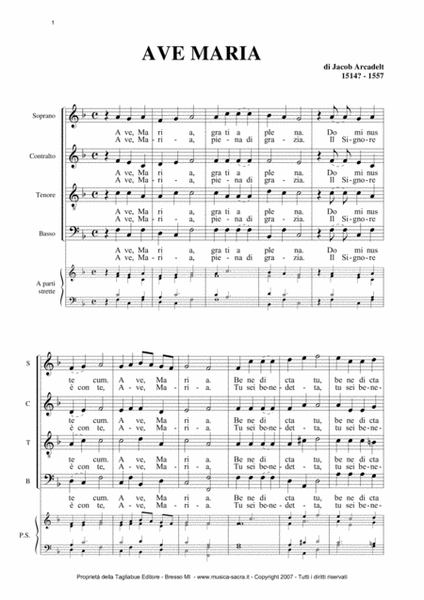 AVE MARIA - J. Arcadelt - For SATB Choir and Organ image number null