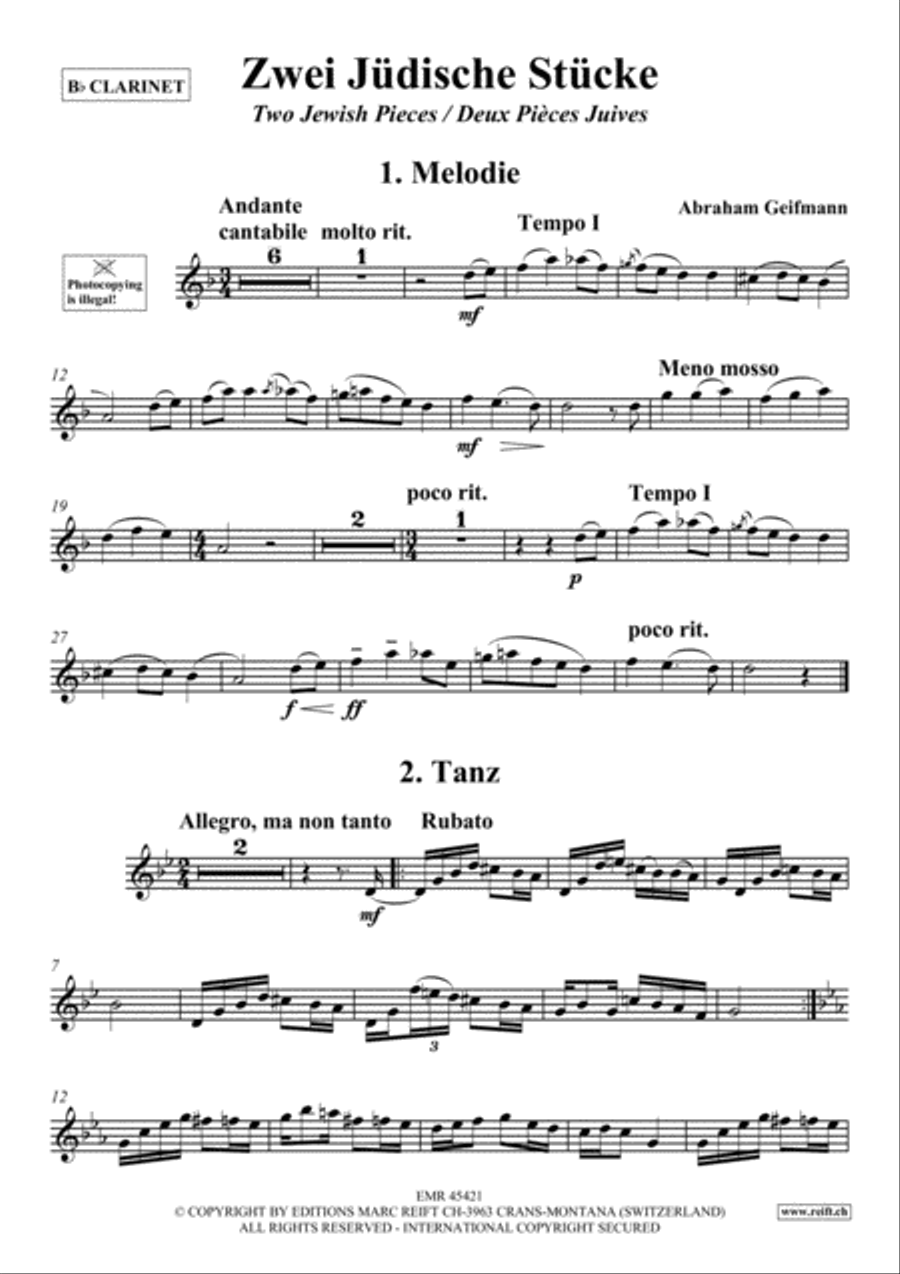 Zwei Judische Stucke Zwei Judische Stucke Clarinet Solo scores gallery preview page 2