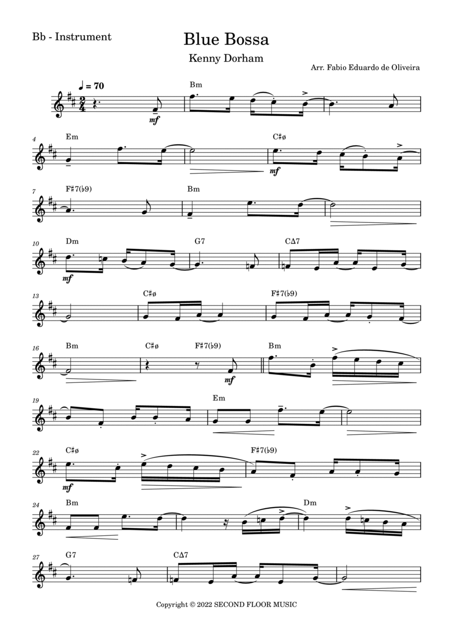 True Blue Bossa B-Flat Trumpet scores gallery preview page 1