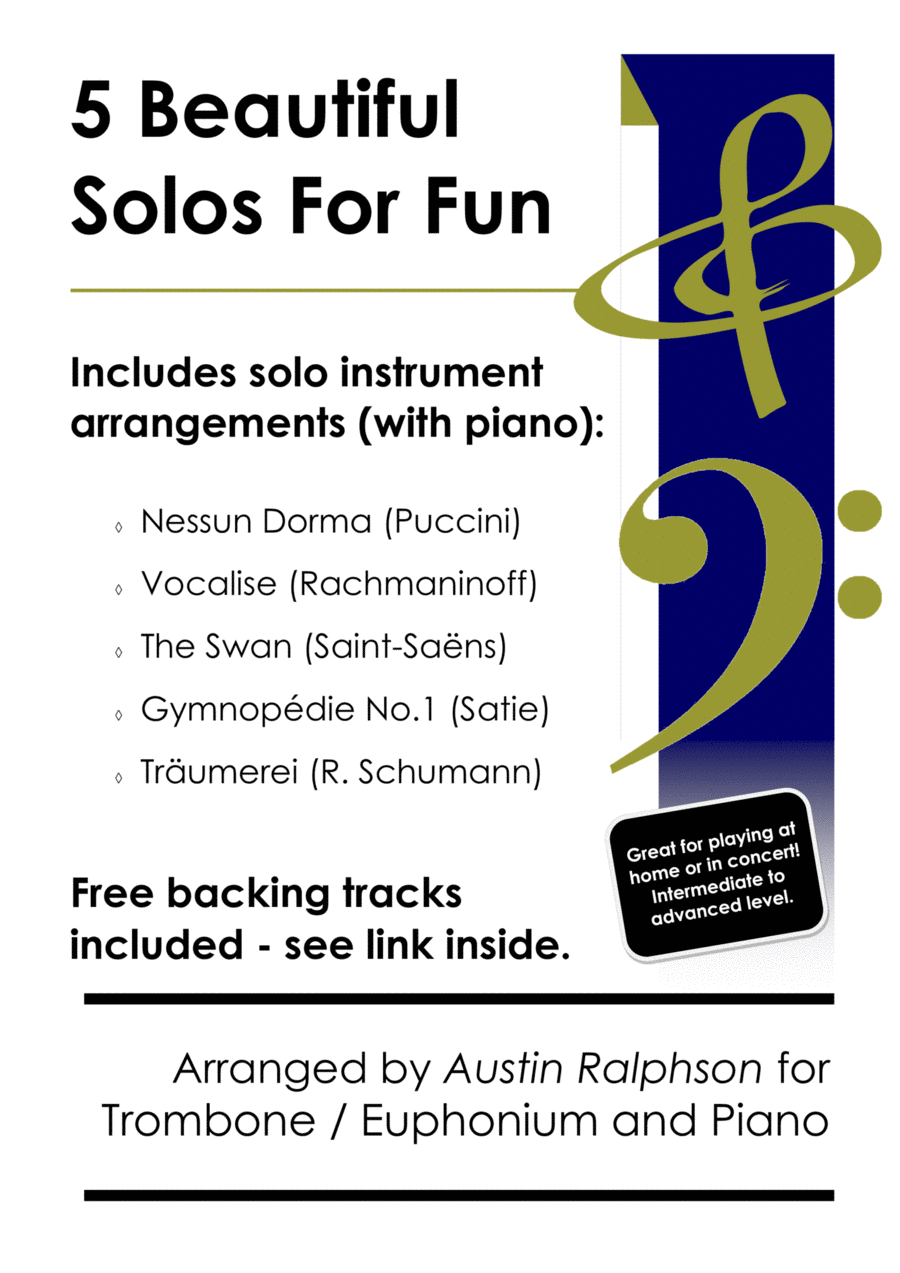 5 Beautiful Trombone or Euphonium Solos for Fun - with FREE BACKING TRACKS + piano accompaniment Euphonium scores gallery preview page 1