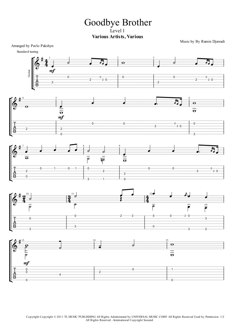 Goodbye Brother Goodbye Brother Guitar Tablature scores gallery preview page 1
