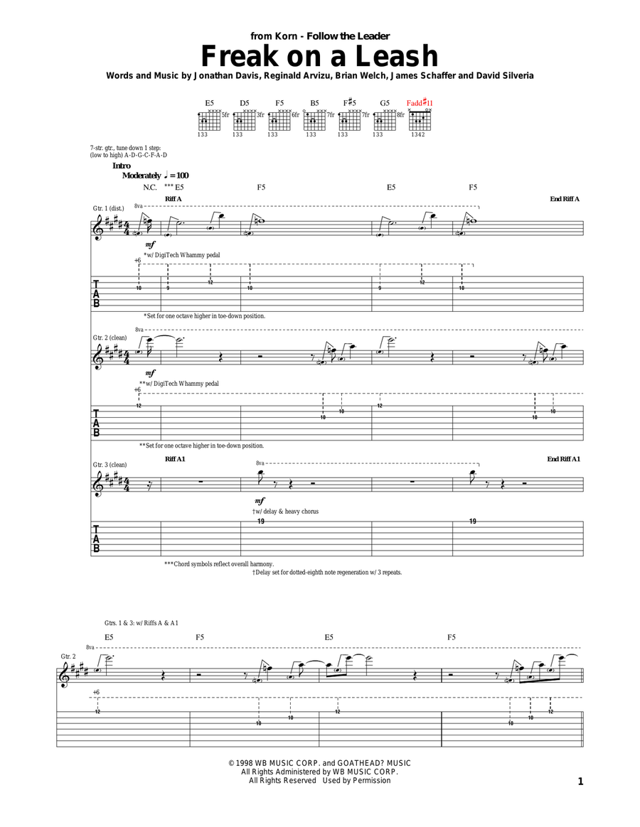 Freak On A Leash Acoustic Guitar scores gallery preview page 1