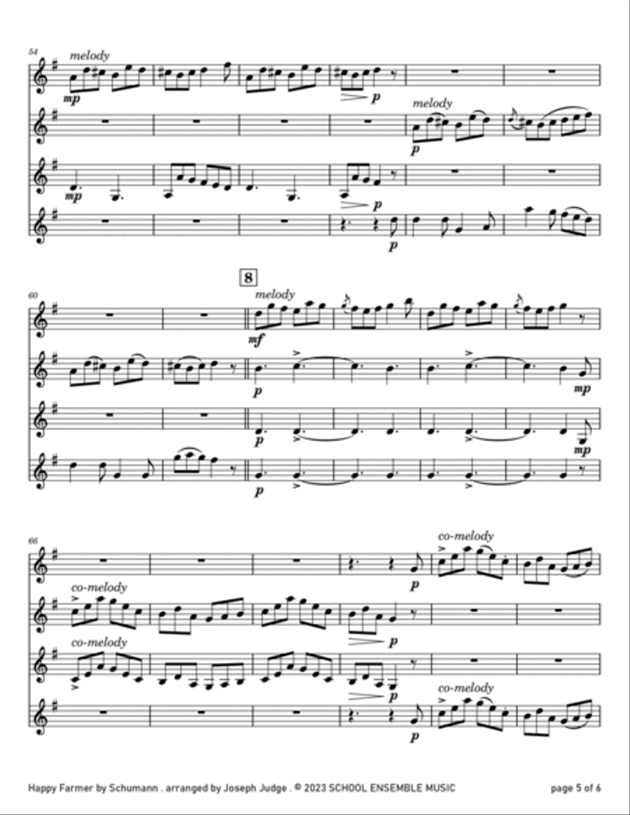 Happy Farmer by Schumann for Clarinet Quartet in Schools Clarinet Quartet scores gallery preview page 5