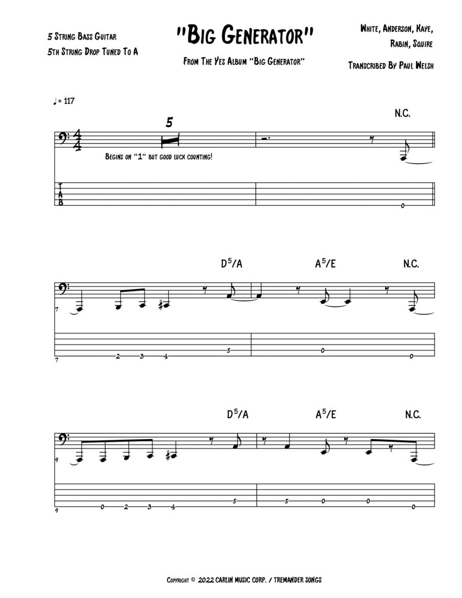 Big Generator Bass Guitar scores gallery preview page 1