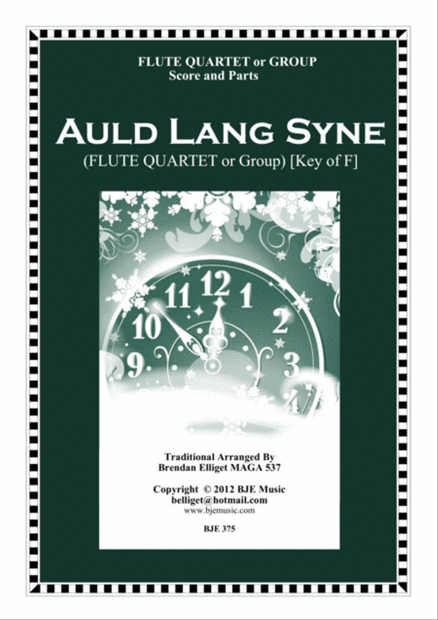 Auld Lang Syne - Flute Quartet or Group Score and Parts PDF Flute Quartet scores gallery preview page 1