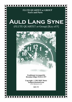 Auld Lang Syne - Flute Quartet or Group Score and Parts PDF