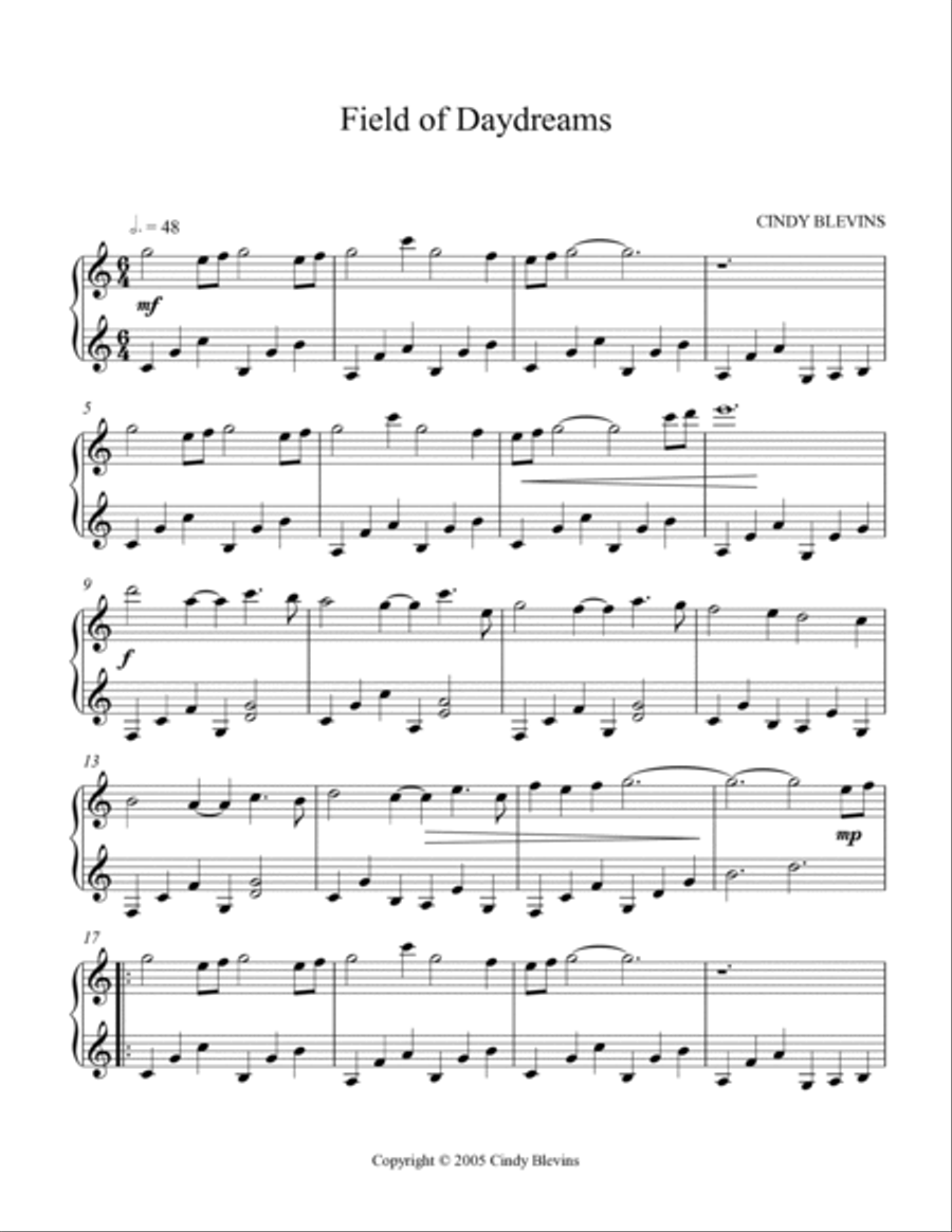 Field of Daydreams, original solo for Lap Harp Lap Harp scores gallery preview page 2