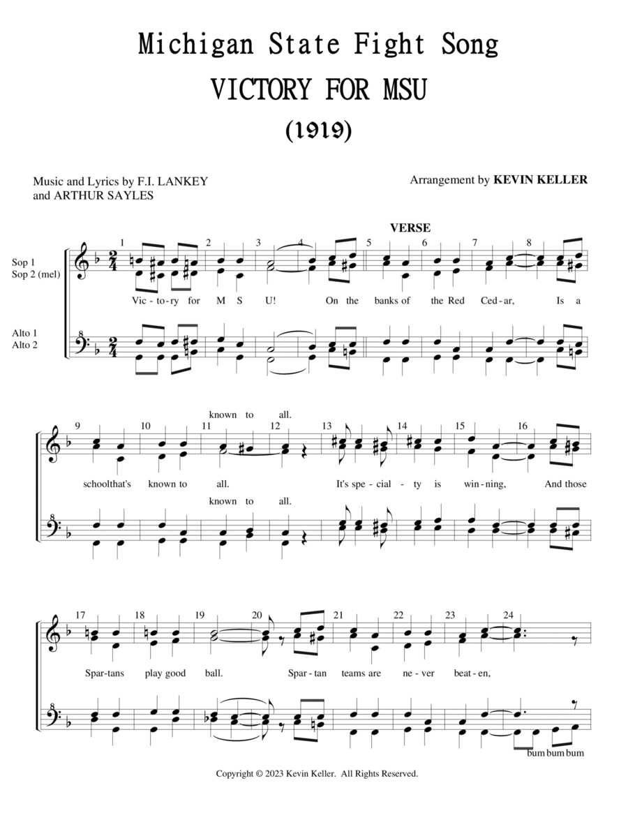 Victory for MSU (Michigan State Fight Song) SSAA scores gallery preview page 1