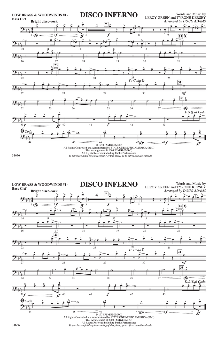 Disco Inferno: Low Brass & Woodwinds #1 - Bass Clef