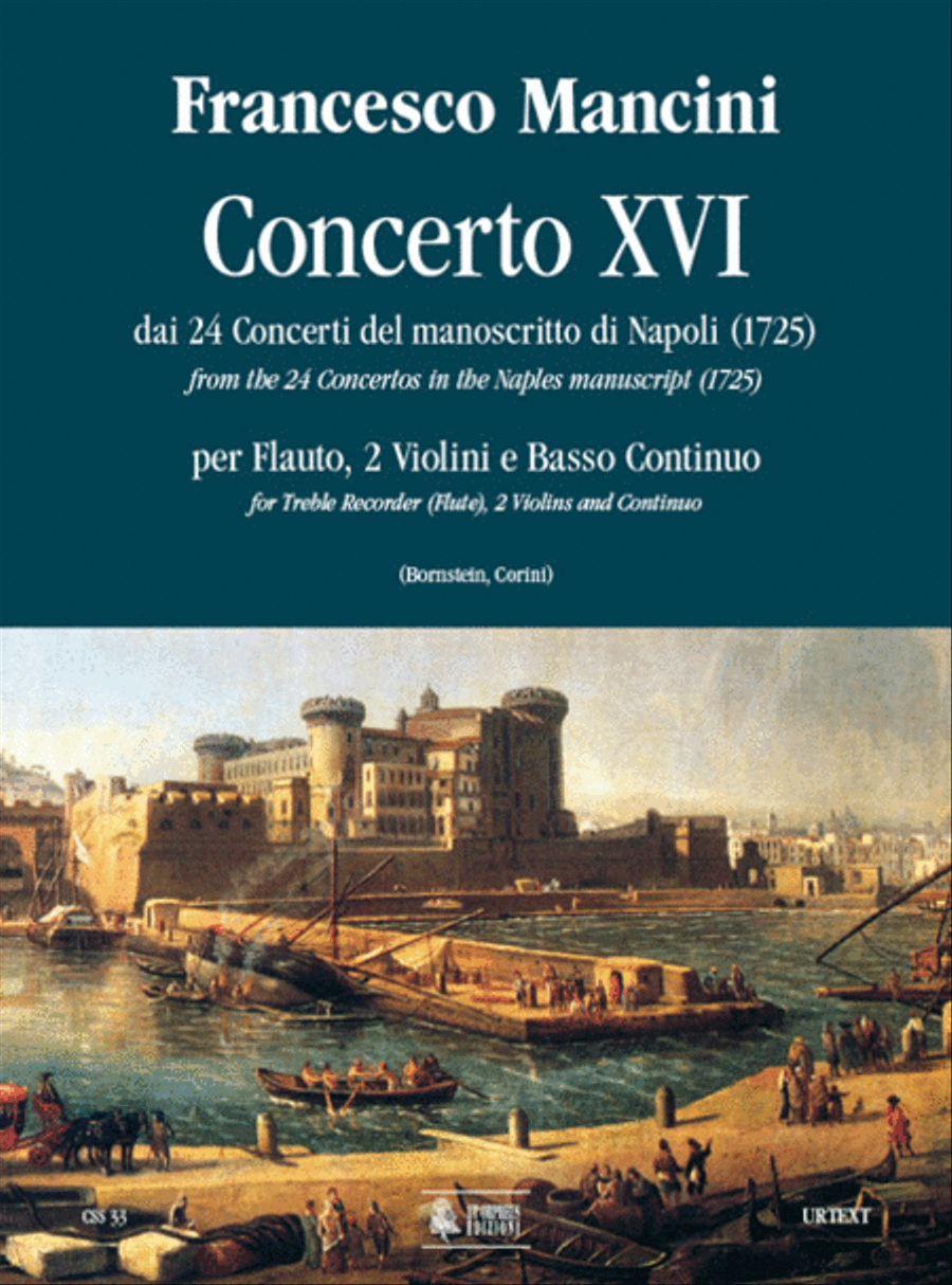 Concerto No. 16 from the 24 Concertos in the Naples manuscript (1725) for Treble Recorder (Flute), 2 Violins and Continuo Flute scores gallery preview page 1