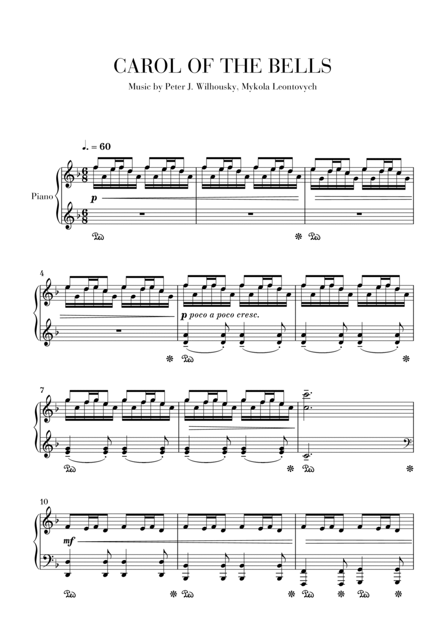 Carol of The Bells - Advanced Piano Piano Solo scores gallery preview page 1