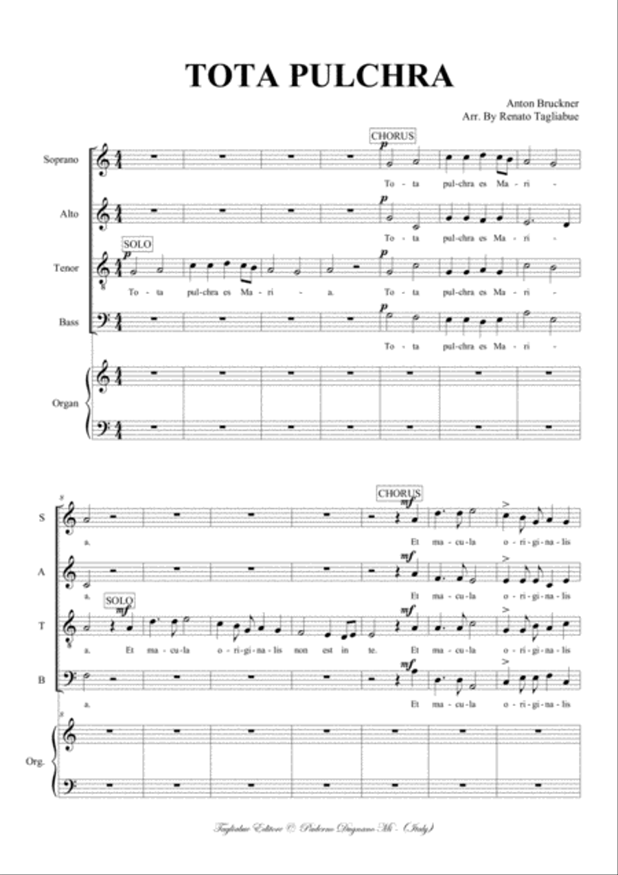 TOTA PULCHRA - WAB 46 - Bruckner - Arr. for SATB Choir and Organ 4-Part scores gallery preview page 2