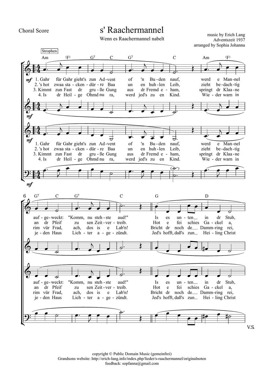 s'Raachermannel - German Christmas Choral - 4-stimmiger Gesang + Instrumentalbegleitung + chords 3-Part scores gallery preview page 4