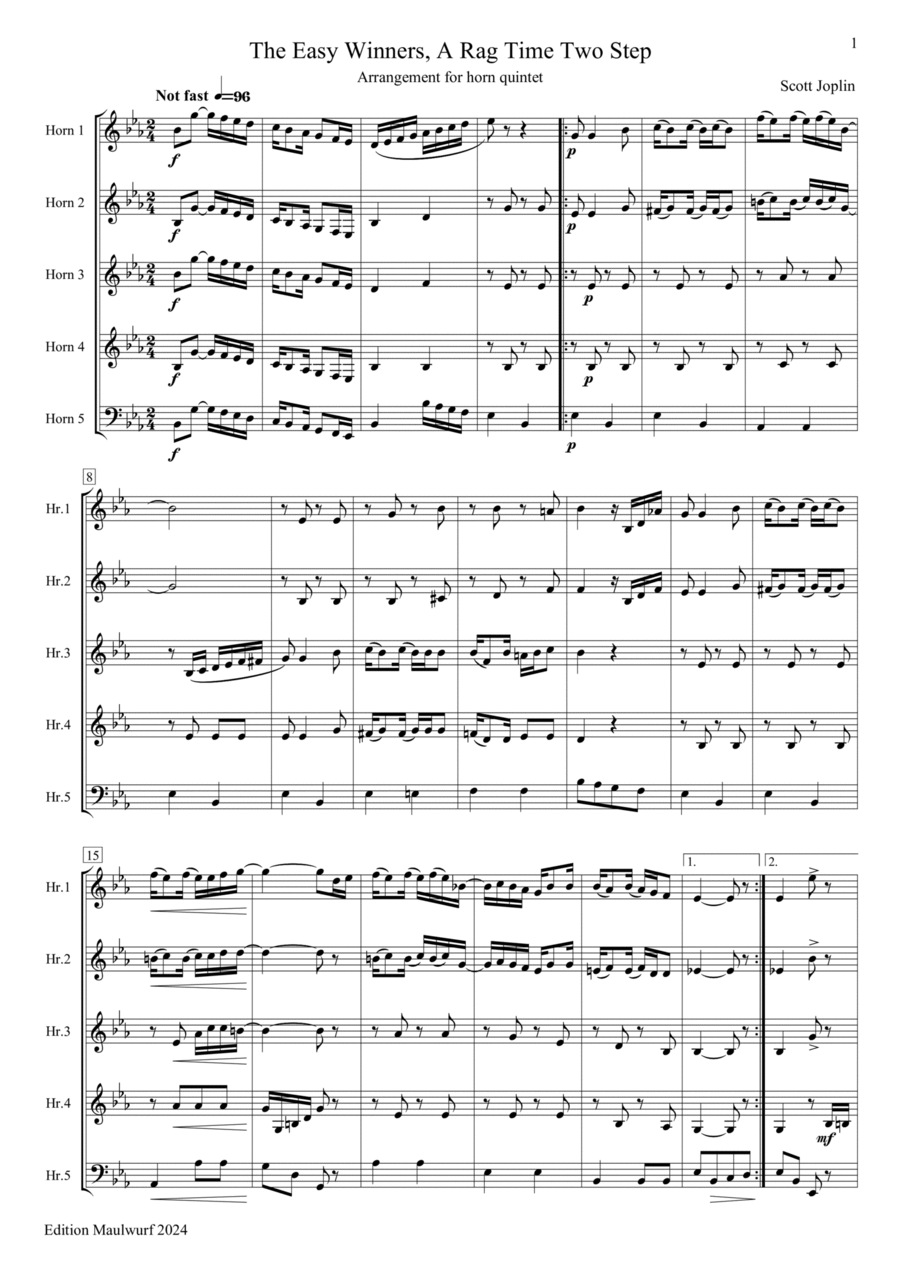The Easy Winners Brass Quintet scores gallery preview page 1