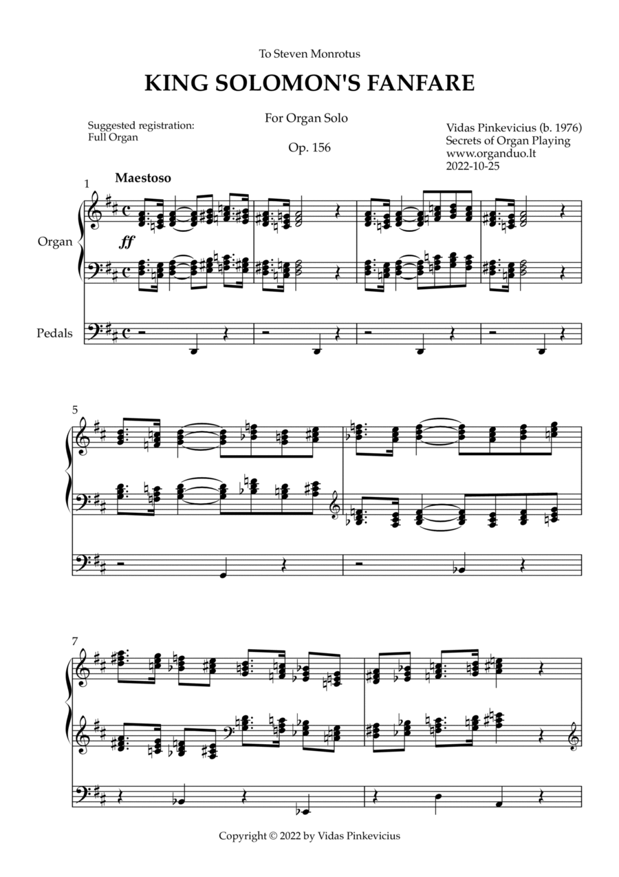 King Solomon's Fanfare, Op. 156 (Organ Solo) by Vidas Pinkevicius Organ Solo scores gallery preview page 1
