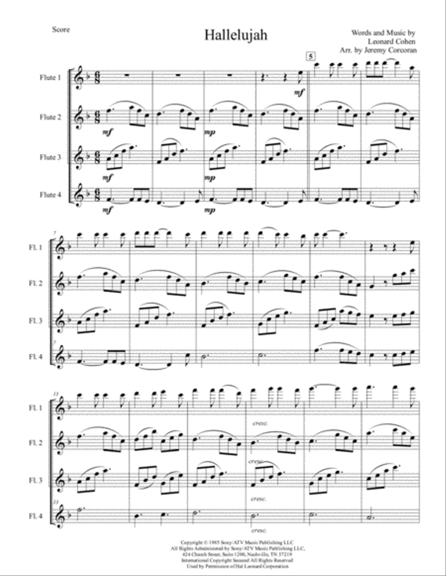 Hallelujah Woodwind Quartet scores gallery preview page 2