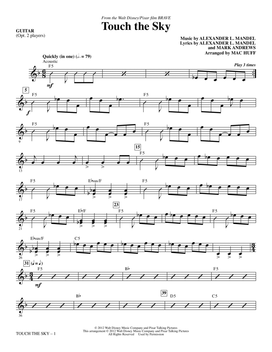 Touch The Sky (from Brave) (arr. Mac Huff) - Guitar