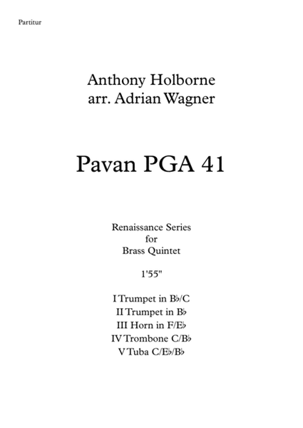 Pavan PGA 41 (Anthony Holborne) Brass Quintet arr. Adrian Wagner image number null