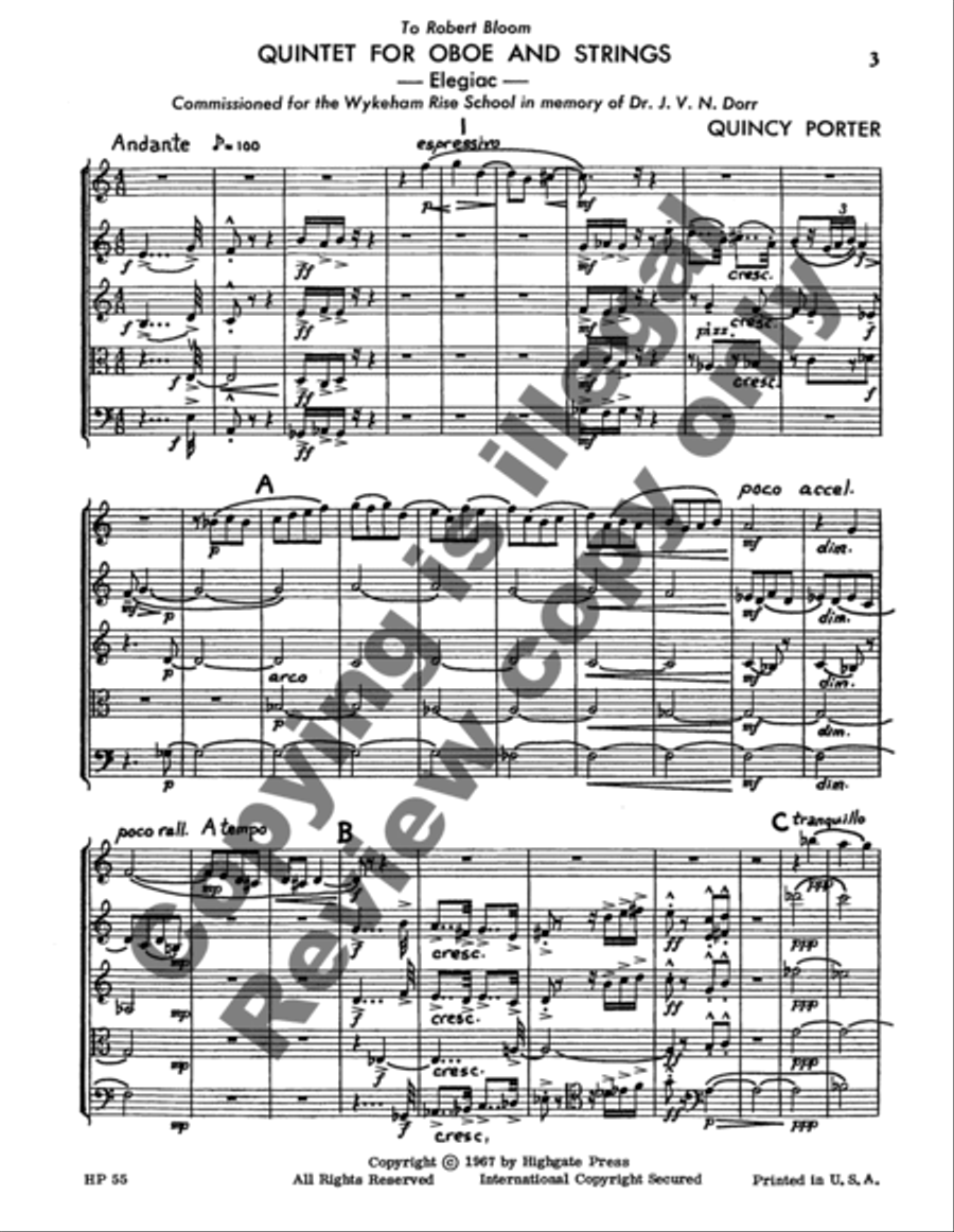 Quintet for Oboe and Strings (elegiac) Oboe scores gallery preview page 7