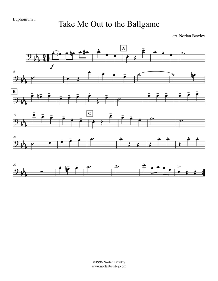 Take Me Out To The Ballgame - Tuba/Euphonium Quartet Brass Ensemble scores gallery preview page 3