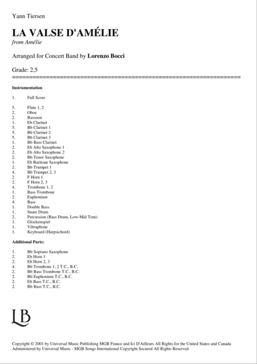 La Valse D'amelie Concert Band scores gallery preview page 2
