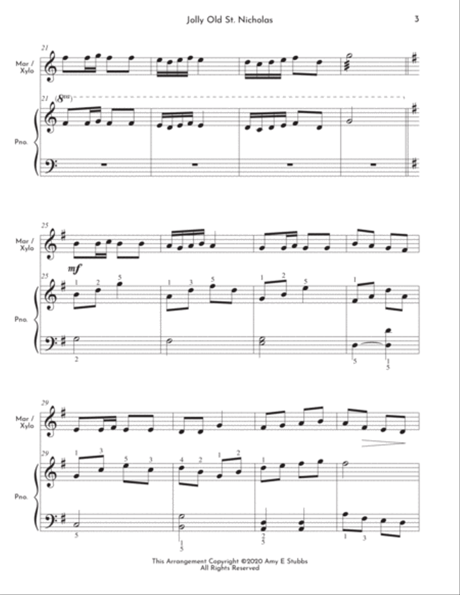 Jolly Old St. Nicholas Duet for Marimba / Xylophone and Piano Piano scores gallery preview page 3