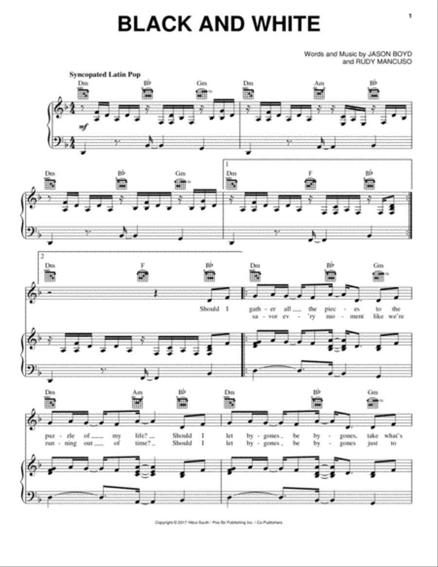 Black And White Black And White Piano, Vocal, Guitar scores gallery preview page 1