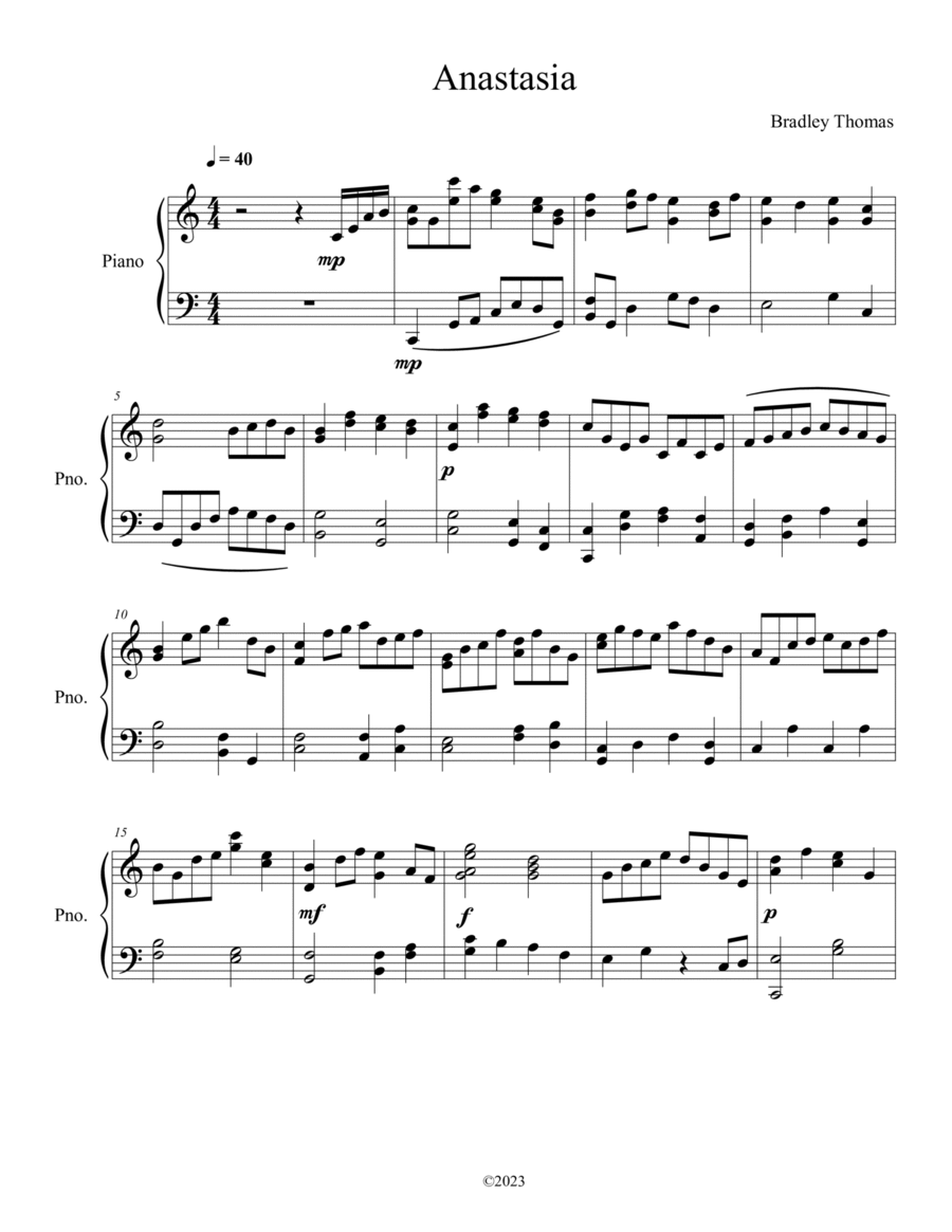 Anastasia Piano Solo scores gallery preview page 1