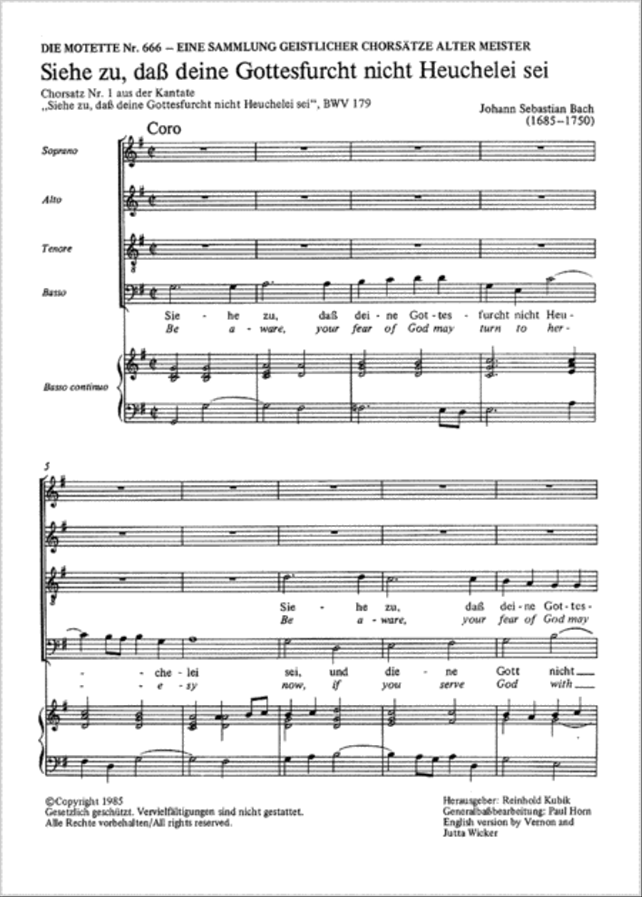 Be aware, your fear of God may turn to heresy (Siehe zu, dass deine Gottesfurcht nicht Heuchelei sei) 4-Part scores gallery preview page 1