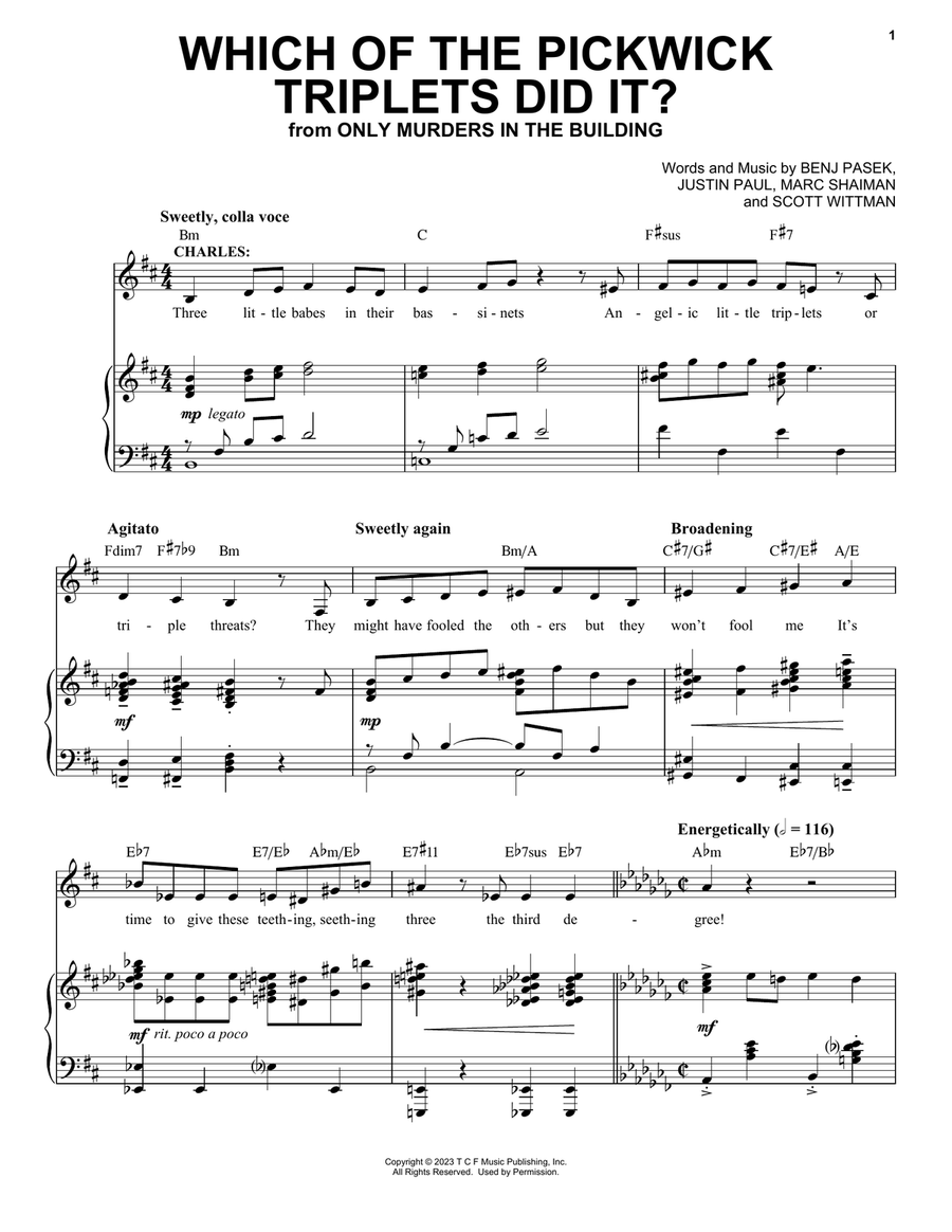 Which Of The Pickwick Triplets Did It? (from Only Murders In The Building: Season 3) Voice scores gallery preview page 1