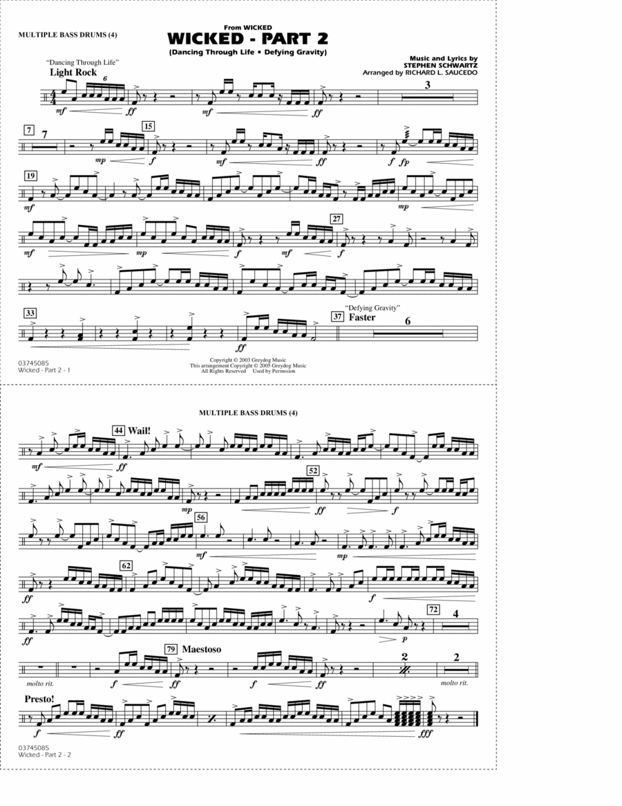 Wicked - Part 2 (arr. Richard L. Saucedo) - Multiple Bass Drums Marching Band scores gallery preview page 1