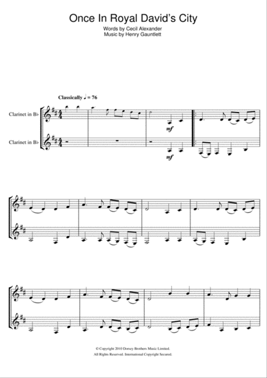 Once In Royal David's City Clarinet Duet scores gallery preview page 1