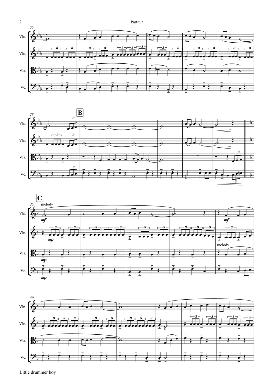 The Little Drummer Boy String Quartet scores gallery preview page 2