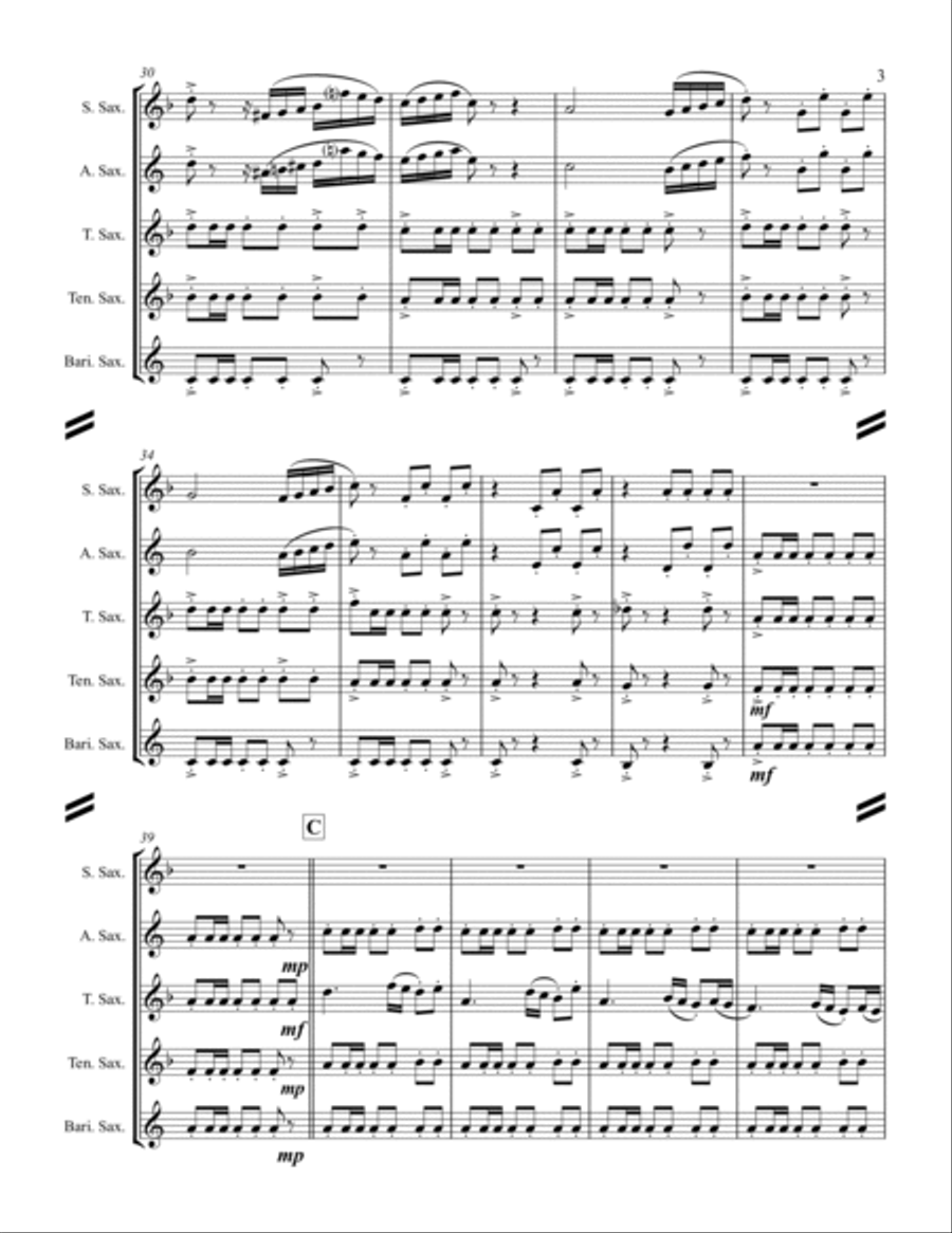 Tchaikovsky – Danse Espagnole (Spanish Dance) from Swan Lake (for Saxophone Quintet SATTB) Saxophone Quintet scores gallery preview page 4