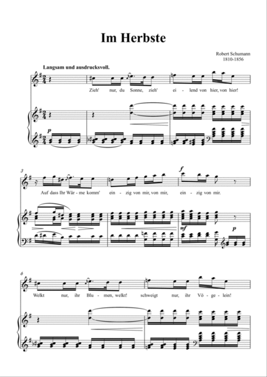 Schumann-Im Herbste in G Major for Voice and Piano Voice Solo scores gallery preview page 2