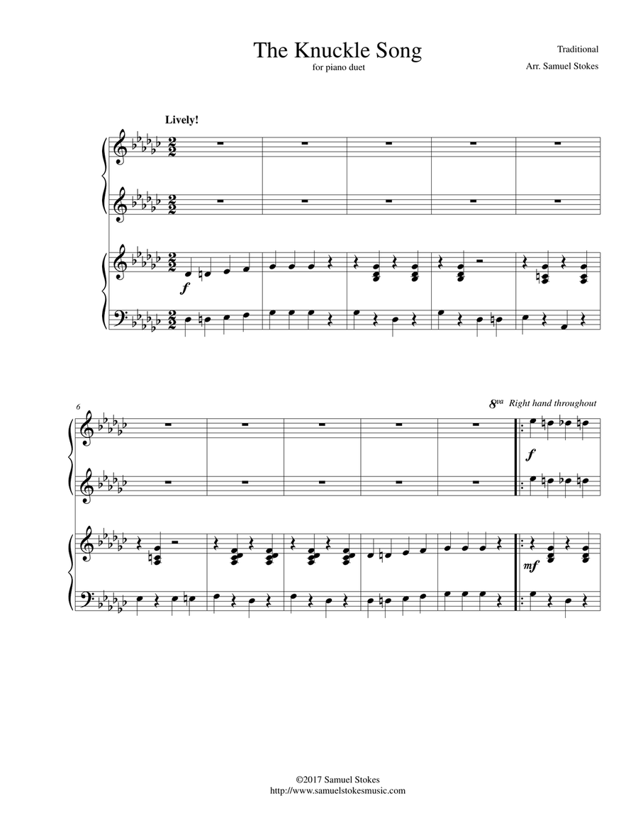 The Knuckle Song - for piano duet Piano Duet scores gallery preview page 1