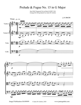 BACH: Prelude & Fugue No. 15 in G Major, BWV 884 for String Quartet