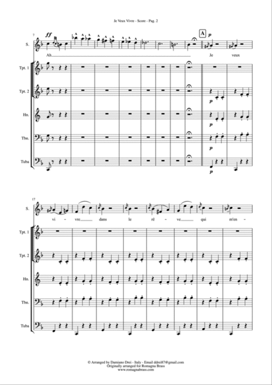 Je Veux Vivre (Romeo et Juliet) for Brass Quintet and Soloist Brass Quintet scores gallery preview page 3