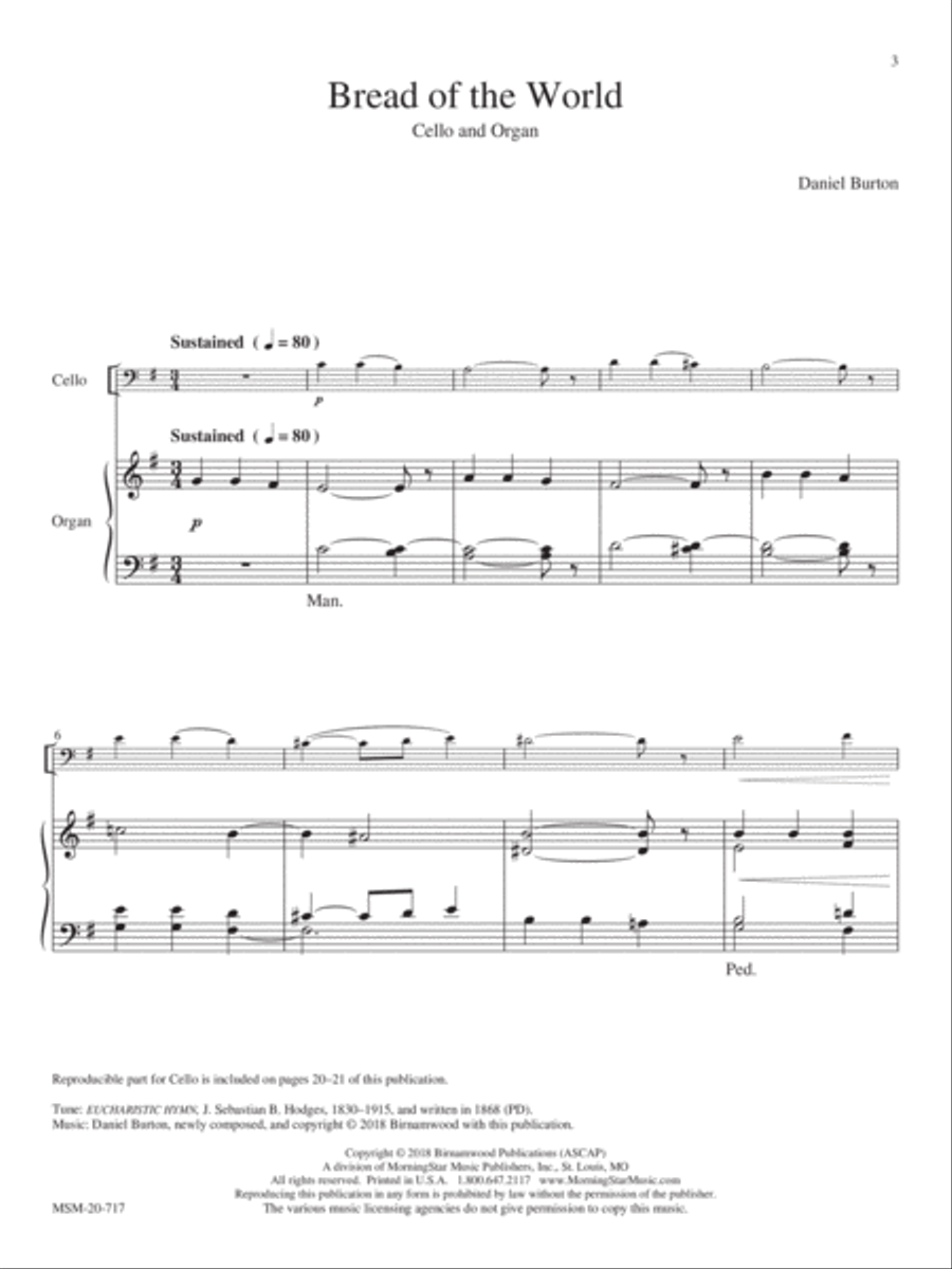 Bread of the World: Four Communion Hymns for Cello and Organ Cello scores gallery preview page 2