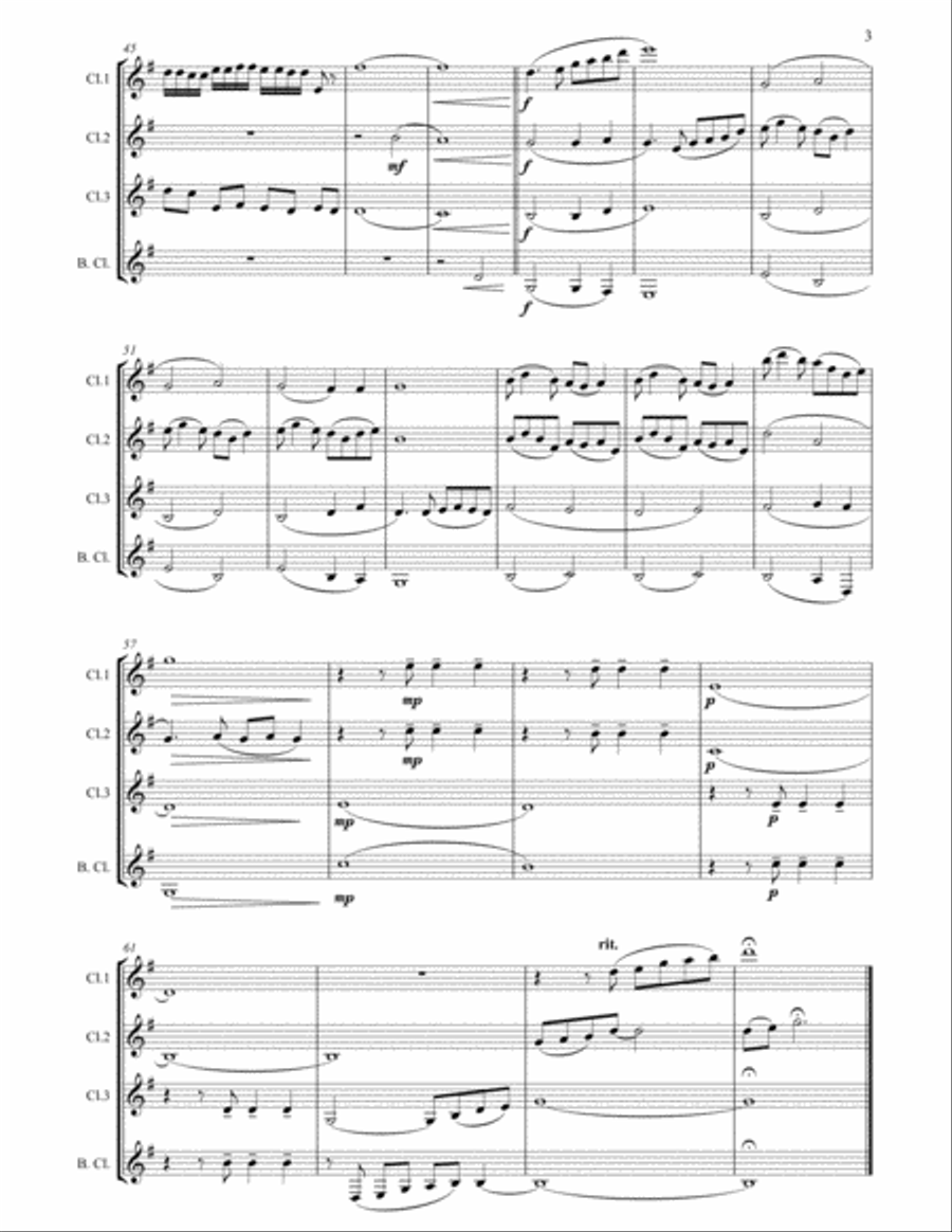 Colorful Clouds Chasing the Moon - Chinese traditional song for Clarinet Quartet Clarinet Quartet scores gallery preview page 4