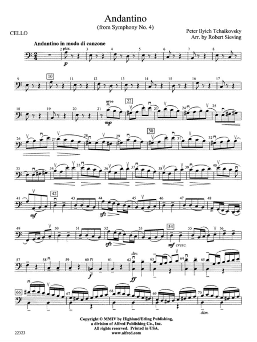 Andantino (from Symphony No. 4): Cello String Orchestra scores gallery preview page 1