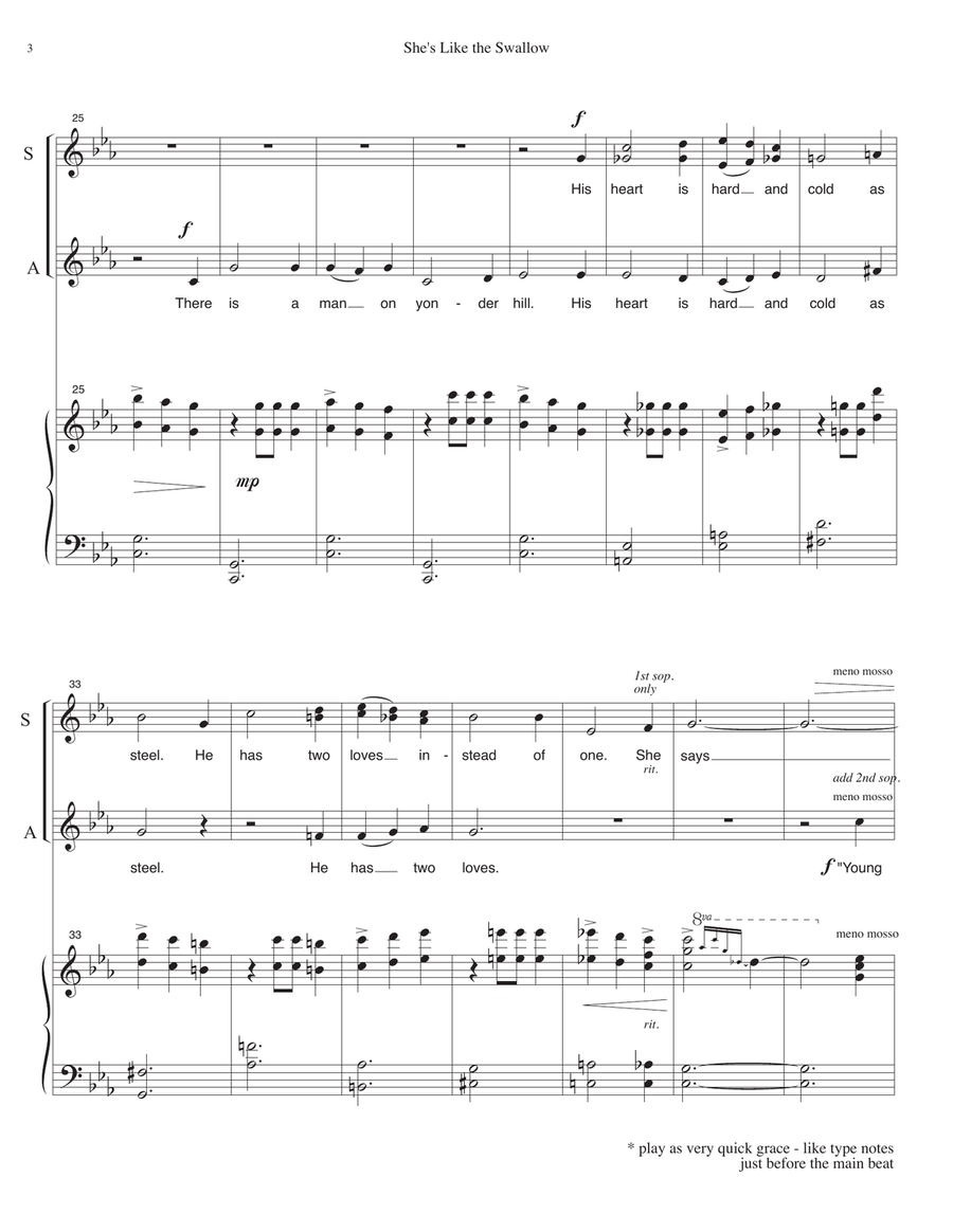 She's Like the Swallow for SSA choir and piano. Newfoundland folk song ballad. SSA scores gallery preview page 4