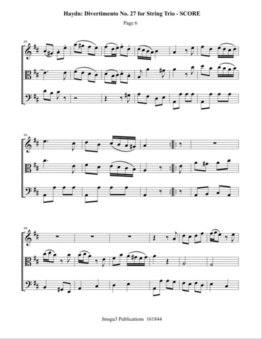 Haydn: Divertimento No. 27 for String Trio String Trio scores gallery preview page 6