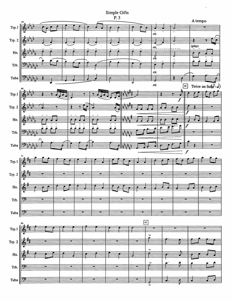 Simple Gifts Shaker Hymn for Brass Quintet Brass Quintet scores gallery preview page 3
