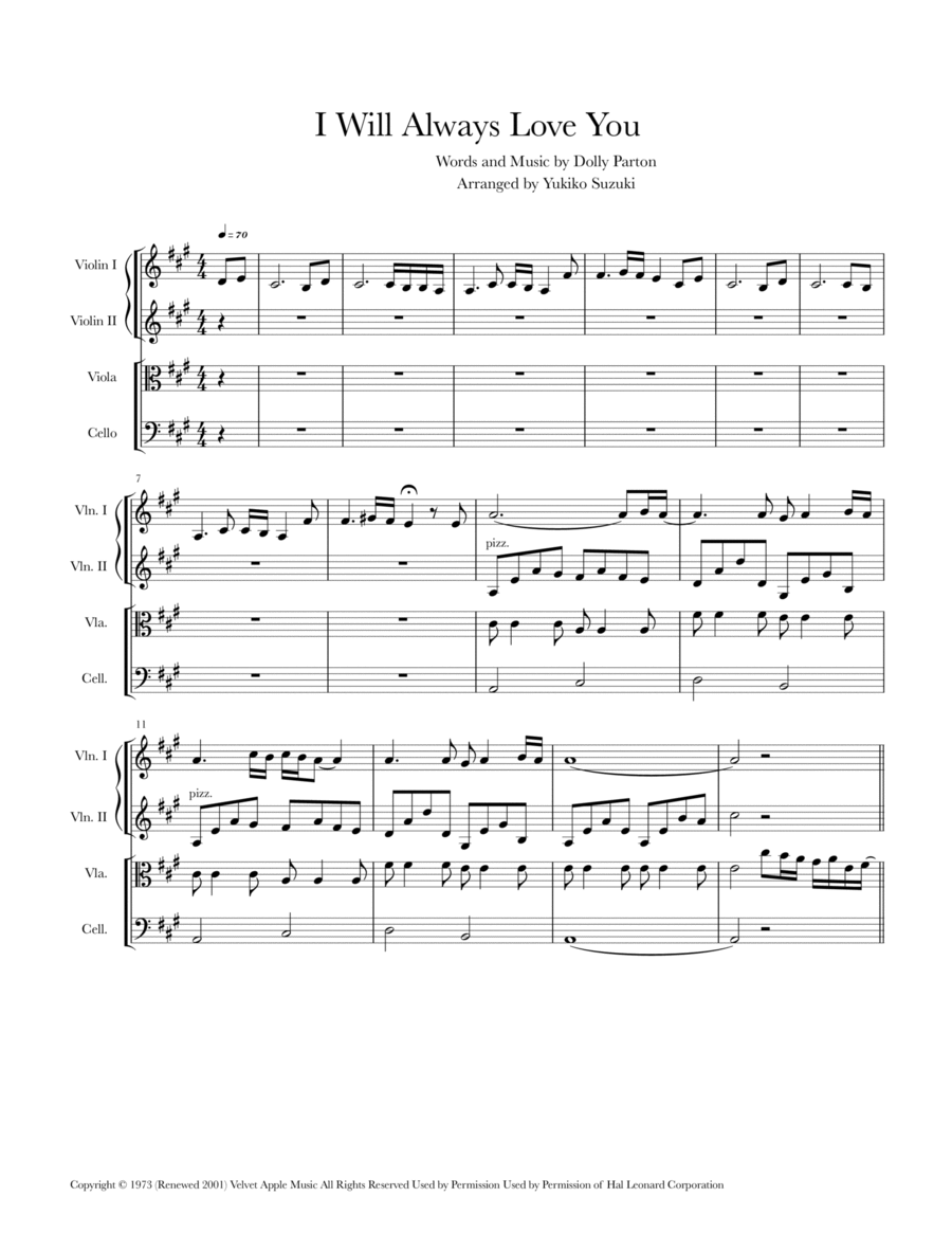 I Will Always Love You I Will Always Love You String Quartet scores gallery preview page 1