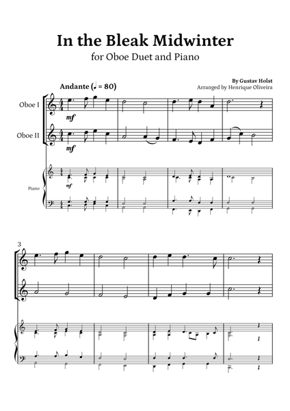 In the Bleak Midwinter (Oboe Duet and Piano) - Beginner Level image number null