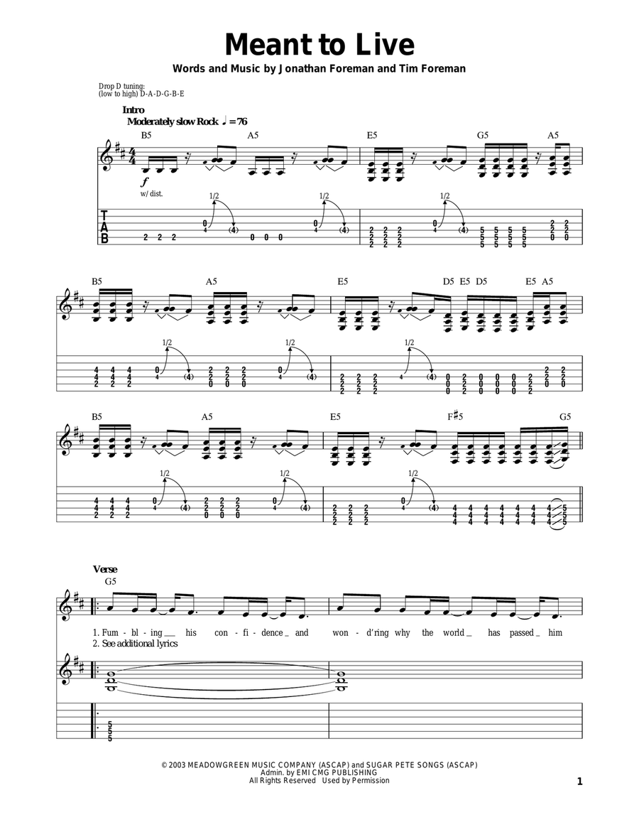 Meant To Live Meant To Live Acoustic Guitar scores gallery preview page 1