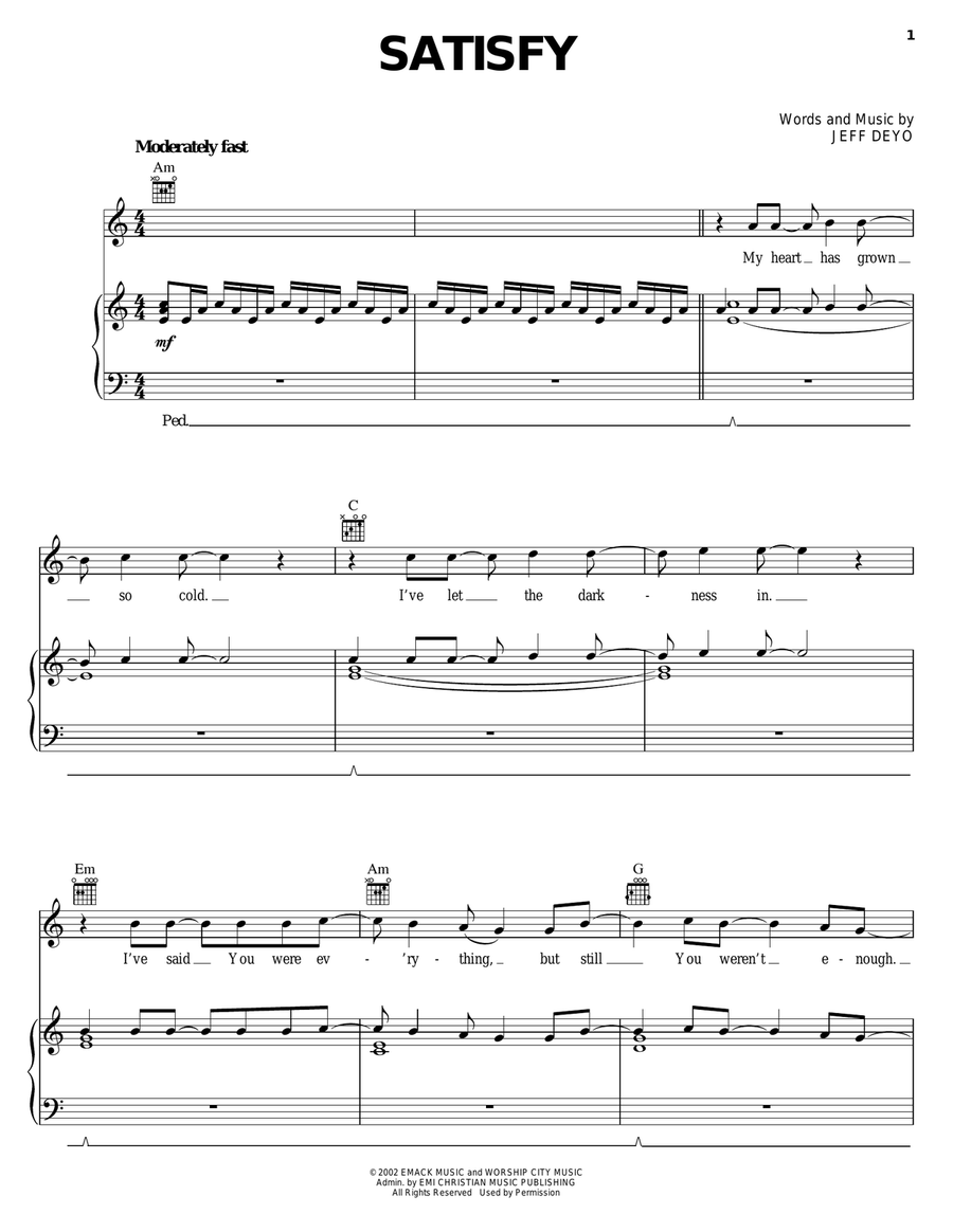 Satisfy Piano, Vocal, Guitar scores gallery preview page 1