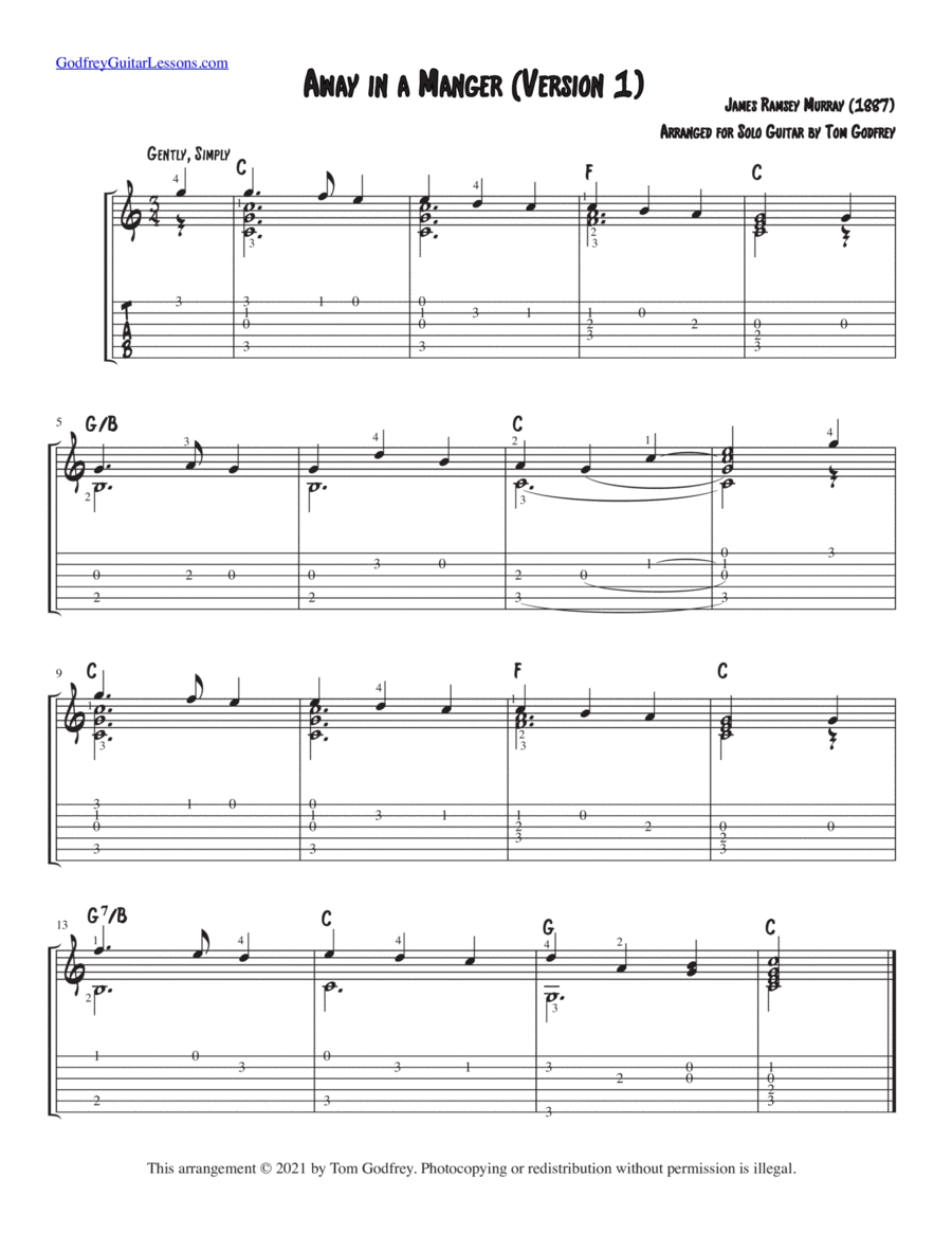 Away in a Manger (2 Versions) Guitar Tablature scores gallery preview page 1